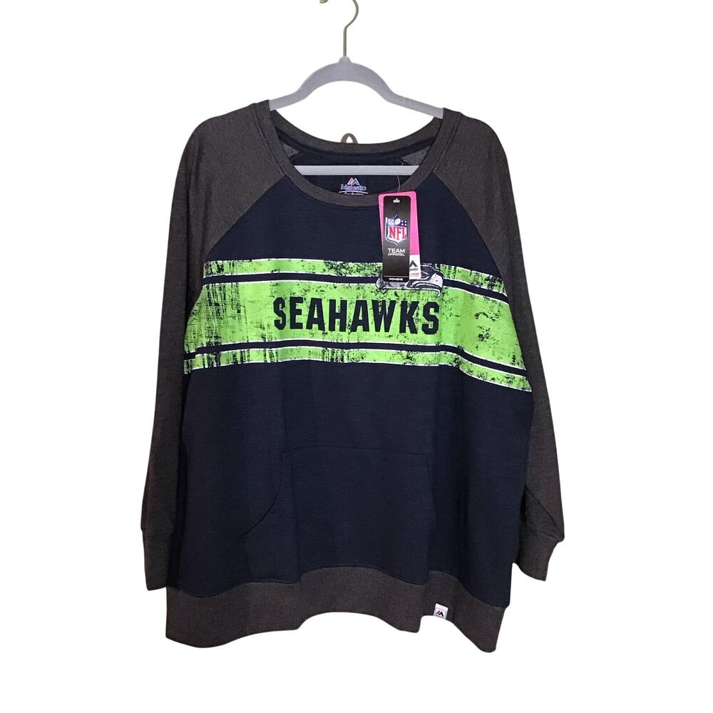 Majestic brand Seattle Seahawks sweatshirt neon green graphic across Chest Sz.1X